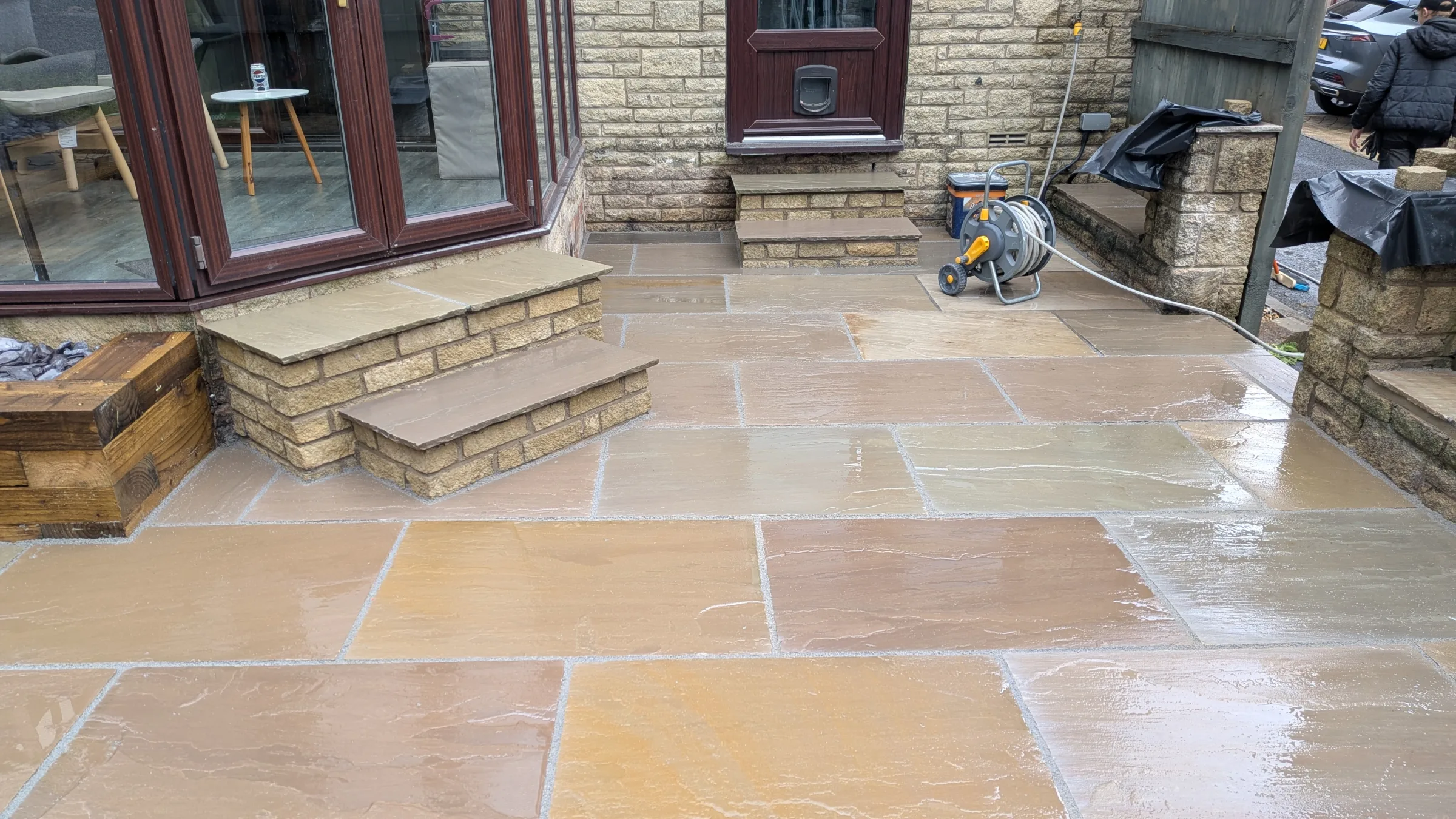 After view 1: Decking out. Indian stone in.