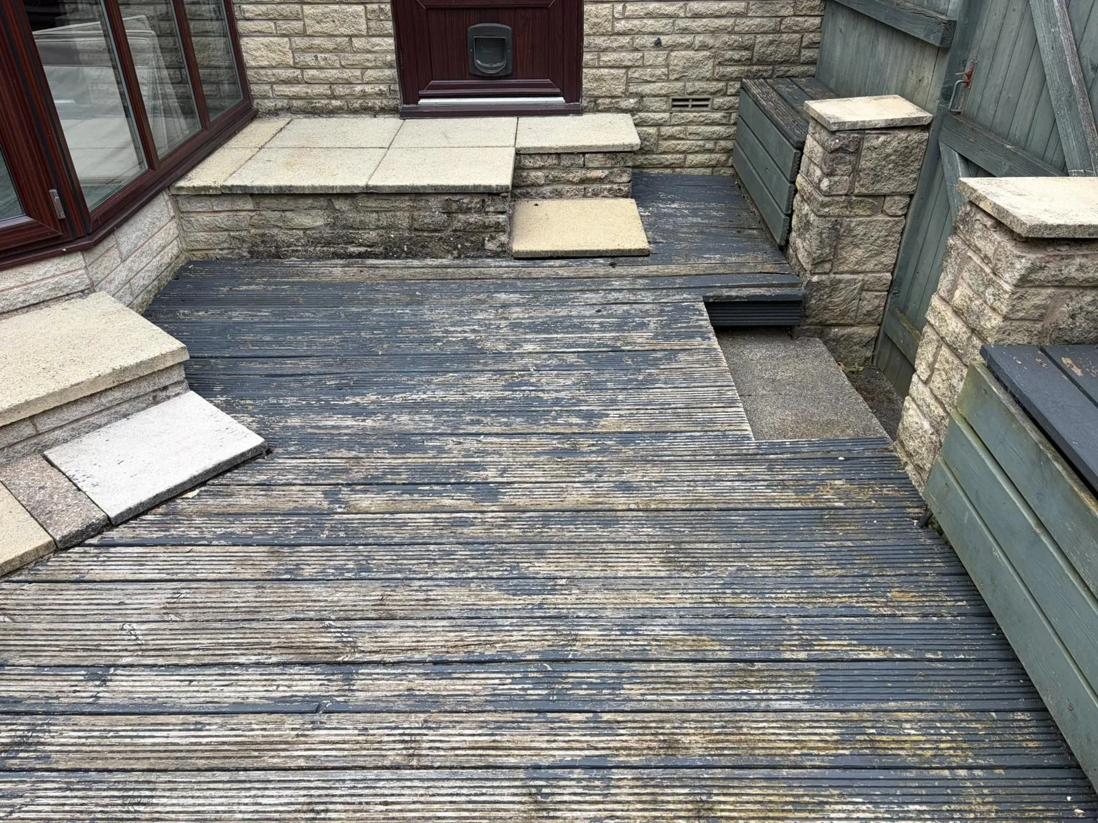 Before view 1: Decking out. Indian stone in.
